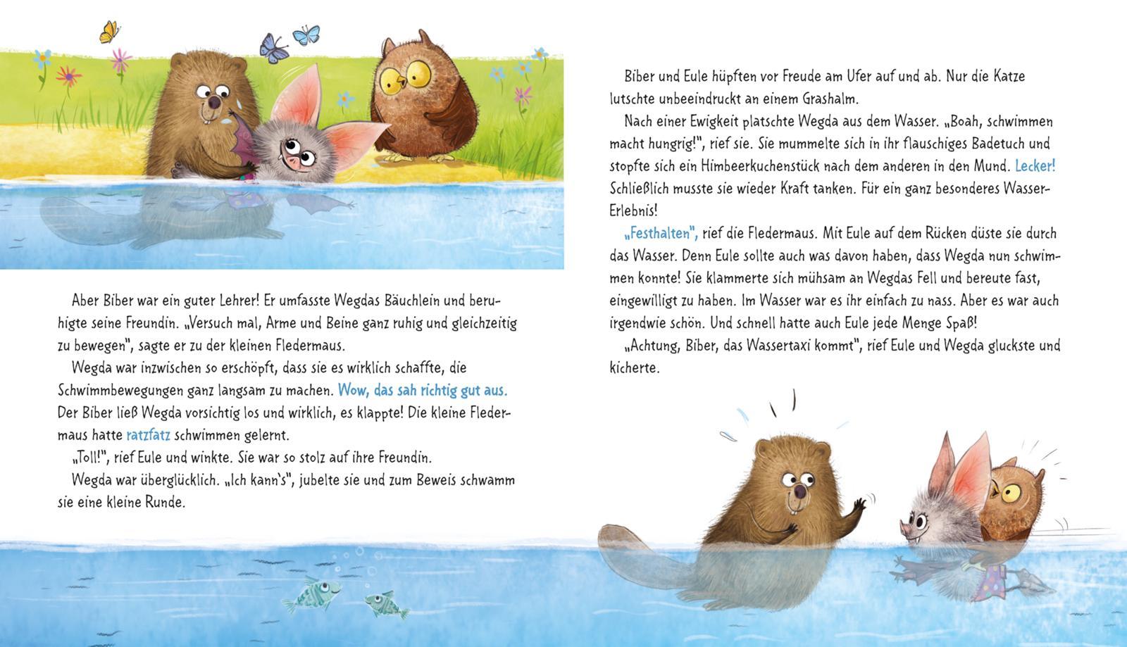 Beispielinhalt (Bild) Die kleine Fledermaus Wegda: Wegda planscht los