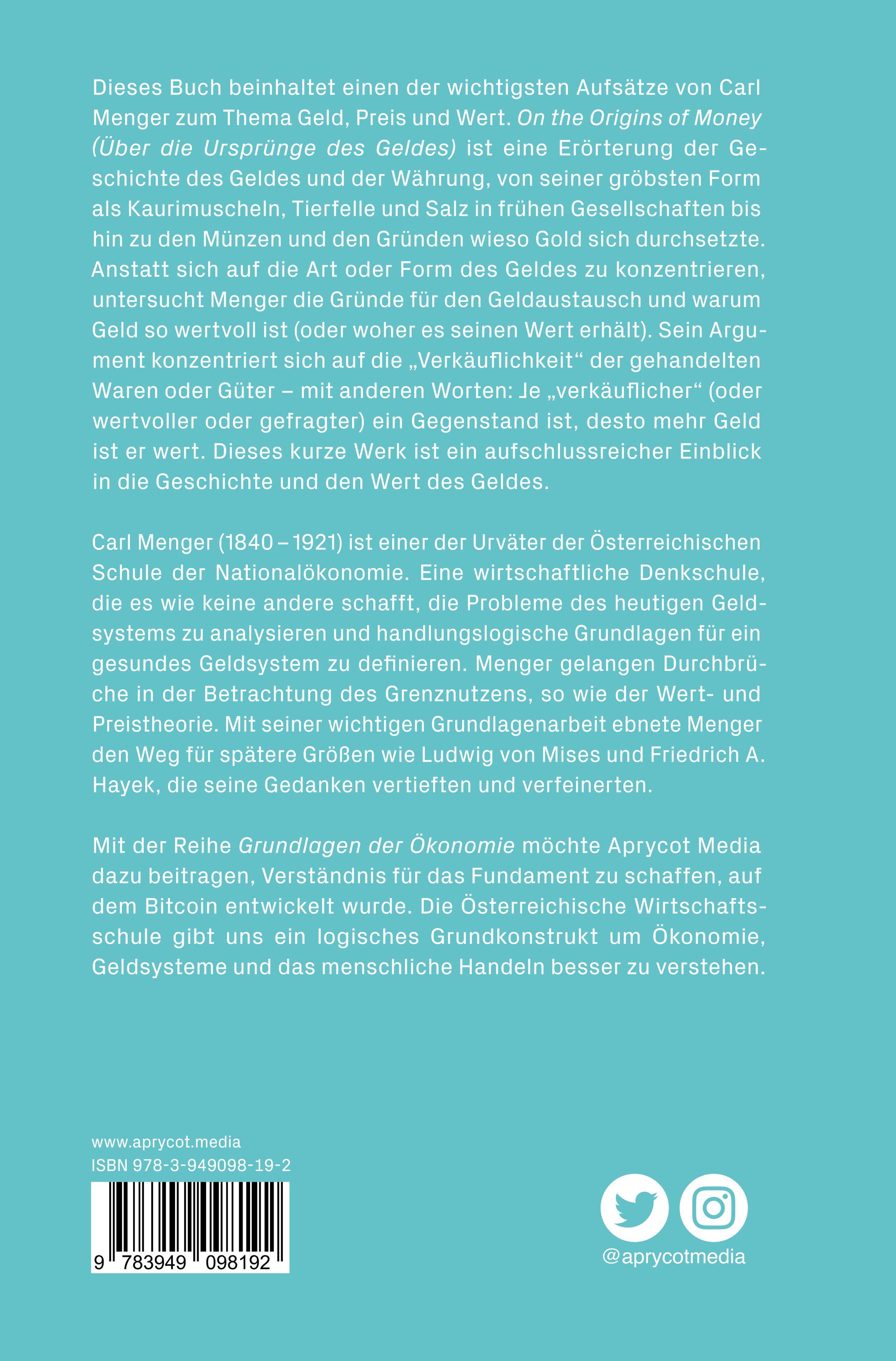 Rückseitencover Grundlagen der Ökonomie: Das Wesentliche von Carl Menger