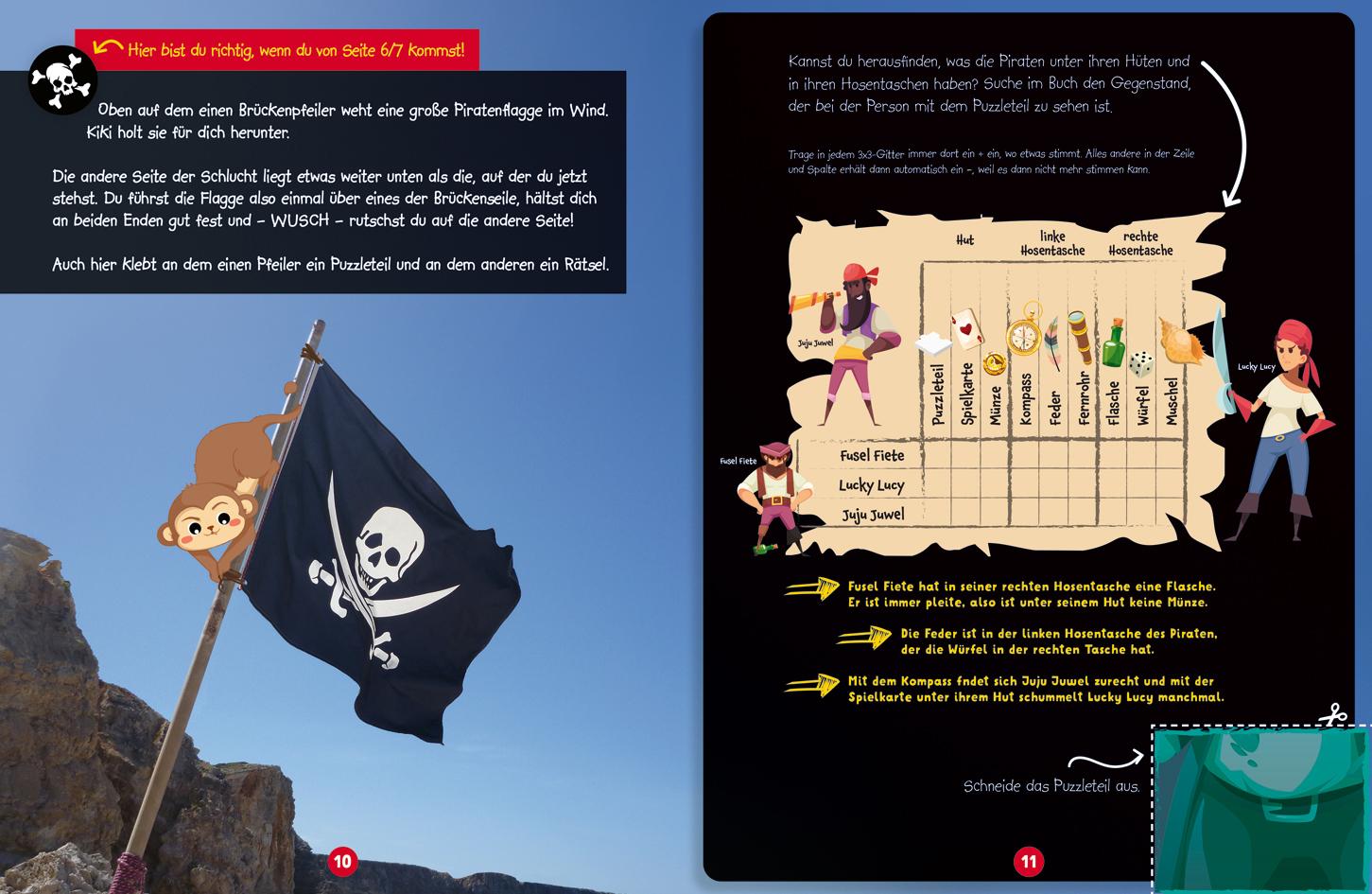 Beispielinhalt (Bild) Abenteuer Escape. Ein Rätselheft. Die Schatzinsel - Wer findet den Piratenschatz?