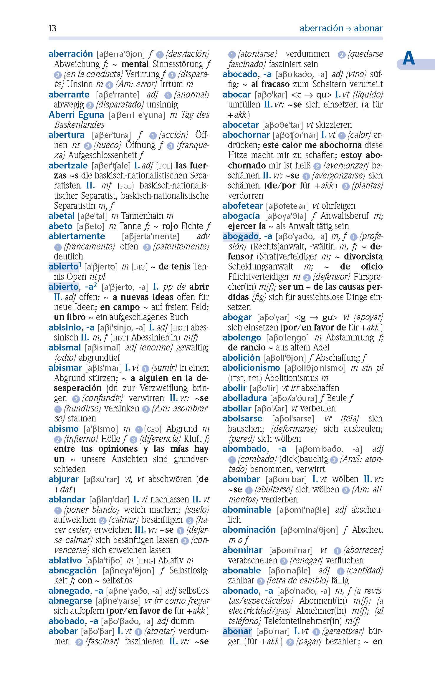 Beispielinhalt (Bild) PONS Das große Schulwörterbuch Klausurausgabe Spanisch