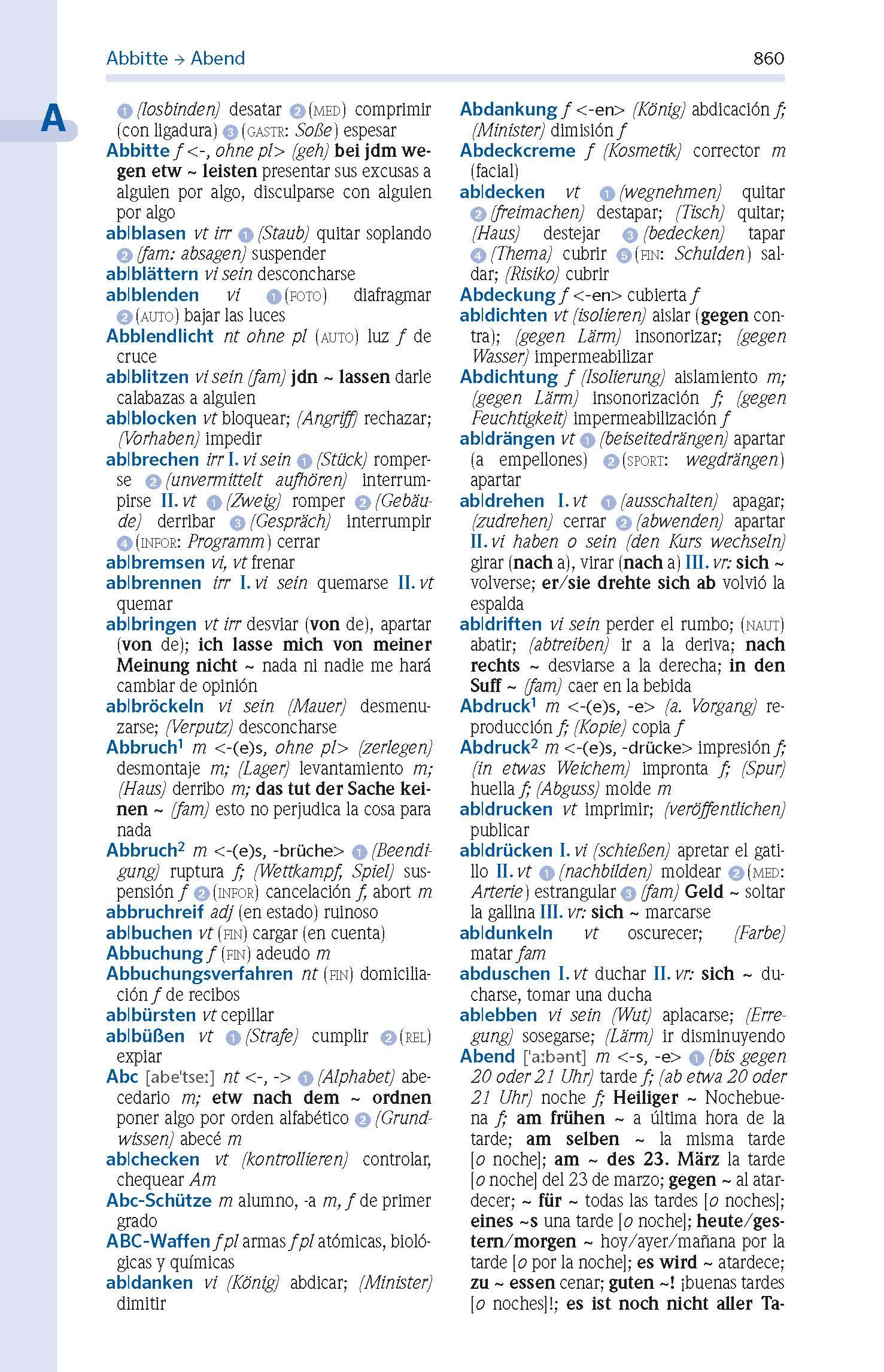 Beispielinhalt (Bild) PONS Das große Schulwörterbuch Klausurausgabe Spanisch