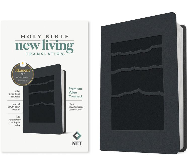 Vorderes Coverbild NLT Premium Value Compact Bible, Filament Enabled (Leatherlike, Black Mountainscape)