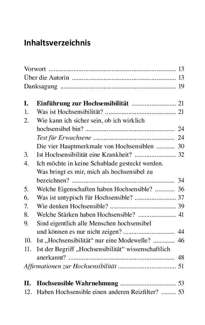 Beispielinhalt (Bild) Hochsensibel ist mehr als zartbesaitet. Die 100 häufigsten Fragen und Antworten. Ratgeber für Herausforderungen, Ängste & Konflikte. Praxisbuch zur Alltagsbewältigung & Stärkung des Selbsvertrauens