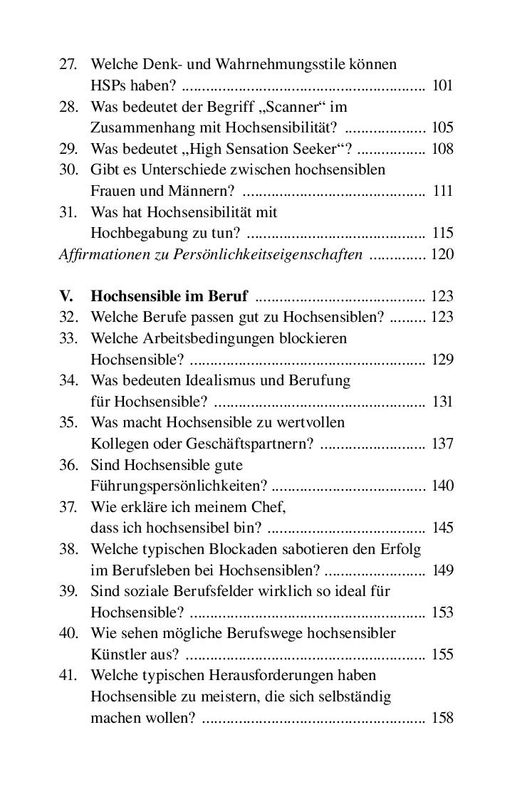 Beispielinhalt (Bild) Hochsensibel ist mehr als zartbesaitet. Die 100 häufigsten Fragen und Antworten. Ratgeber für Herausforderungen, Ängste & Konflikte. Praxisbuch zur Alltagsbewältigung & Stärkung des Selbsvertrauens