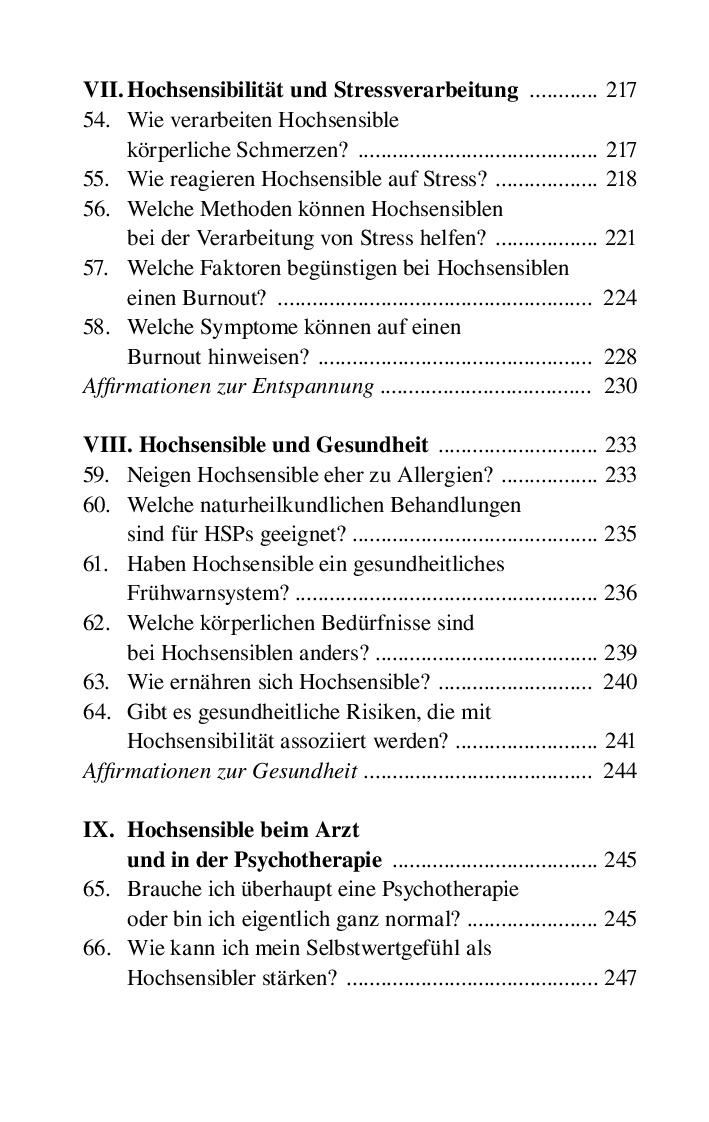 Beispielinhalt (Bild) Hochsensibel ist mehr als zartbesaitet. Die 100 häufigsten Fragen und Antworten. Ratgeber für Herausforderungen, Ängste & Konflikte. Praxisbuch zur Alltagsbewältigung & Stärkung des Selbsvertrauens