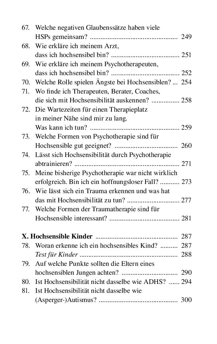 Beispielinhalt (Bild) Hochsensibel ist mehr als zartbesaitet. Die 100 häufigsten Fragen und Antworten. Ratgeber für Herausforderungen, Ängste & Konflikte. Praxisbuch zur Alltagsbewältigung & Stärkung des Selbsvertrauens