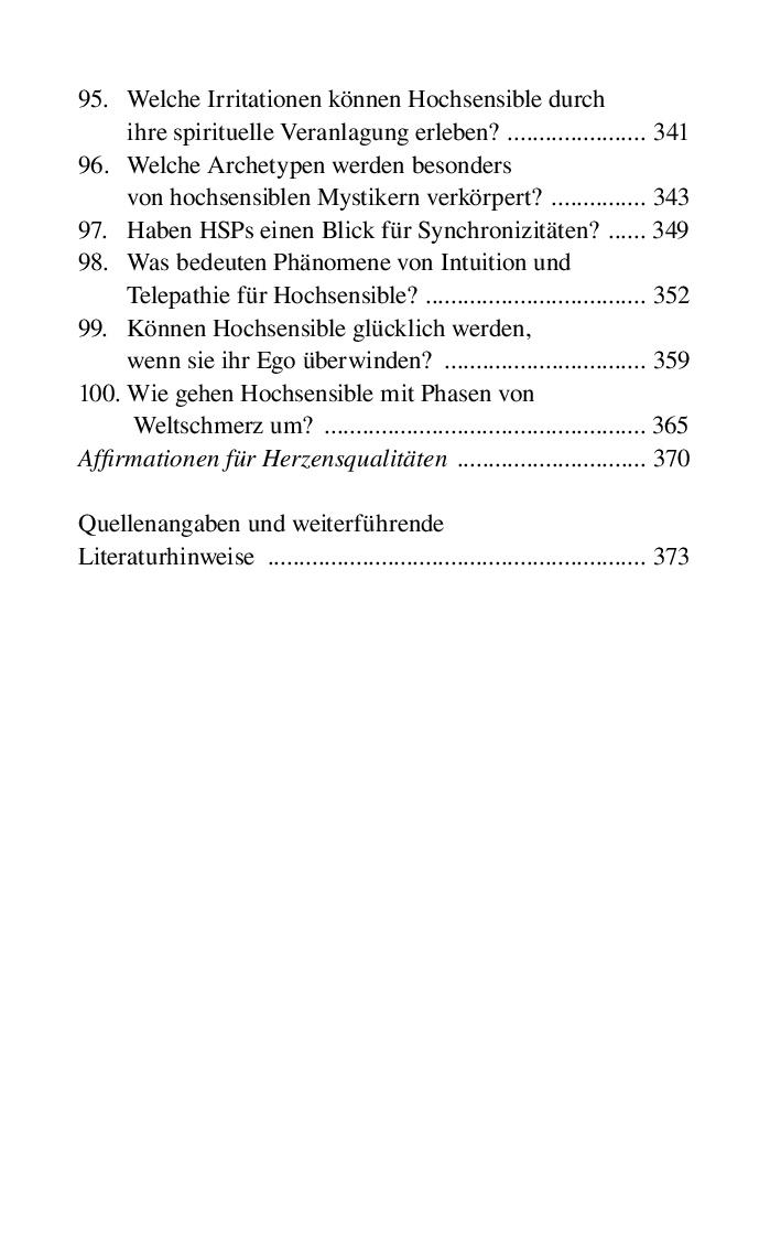 Beispielinhalt (Bild) Hochsensibel ist mehr als zartbesaitet. Die 100 häufigsten Fragen und Antworten. Ratgeber für Herausforderungen, Ängste & Konflikte. Praxisbuch zur Alltagsbewältigung & Stärkung des Selbsvertrauens