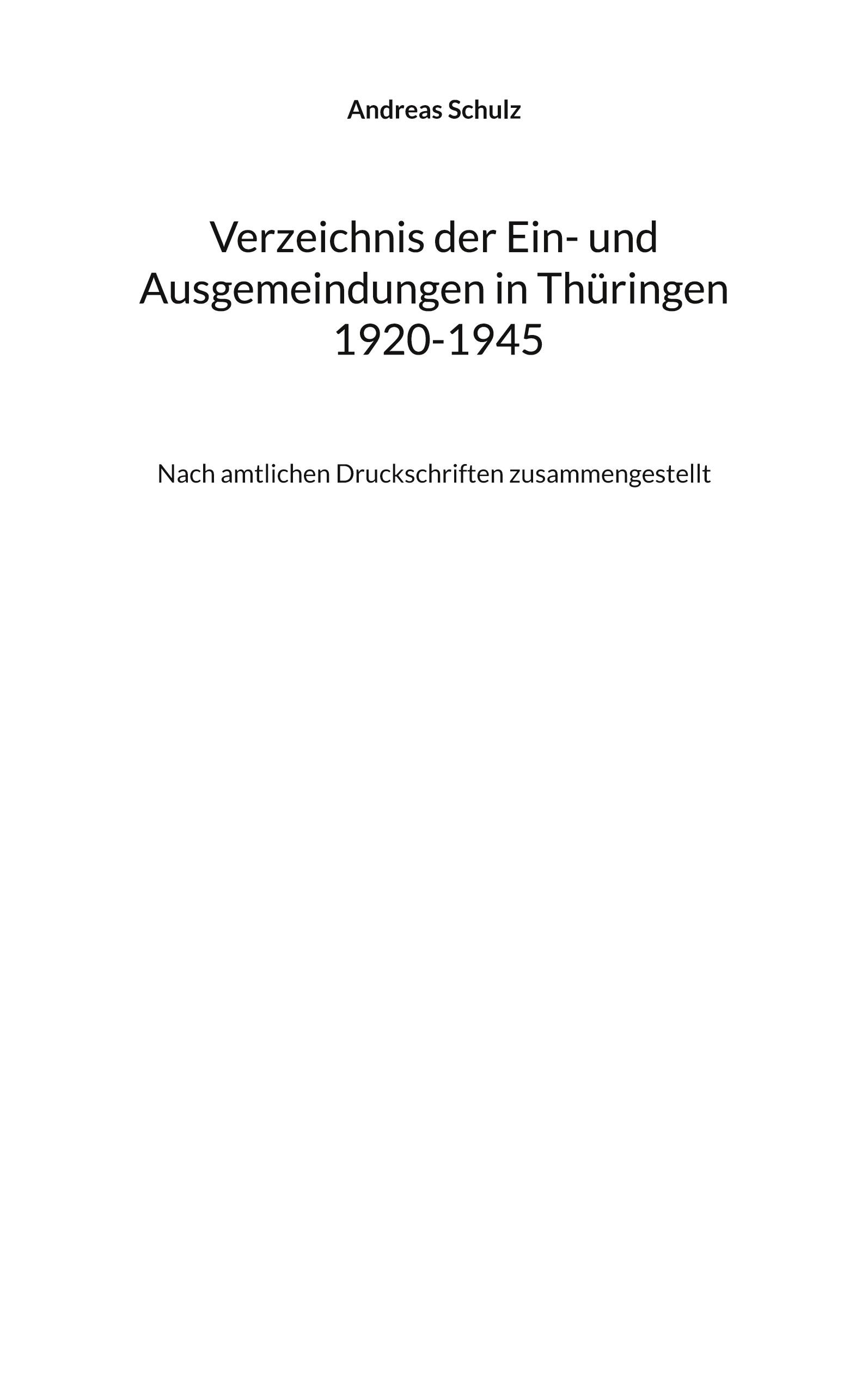 Vorderes Coverbild Verzeichnis der Ein- und Ausgemeindungen in Thüringen 1920-1945