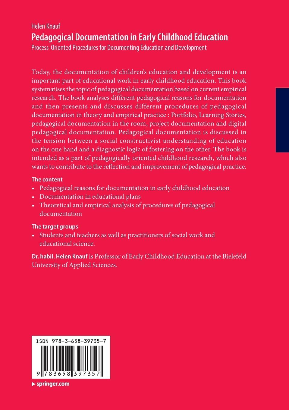 Rückseitencover Pedagogical Documentation in Early Childhood Education