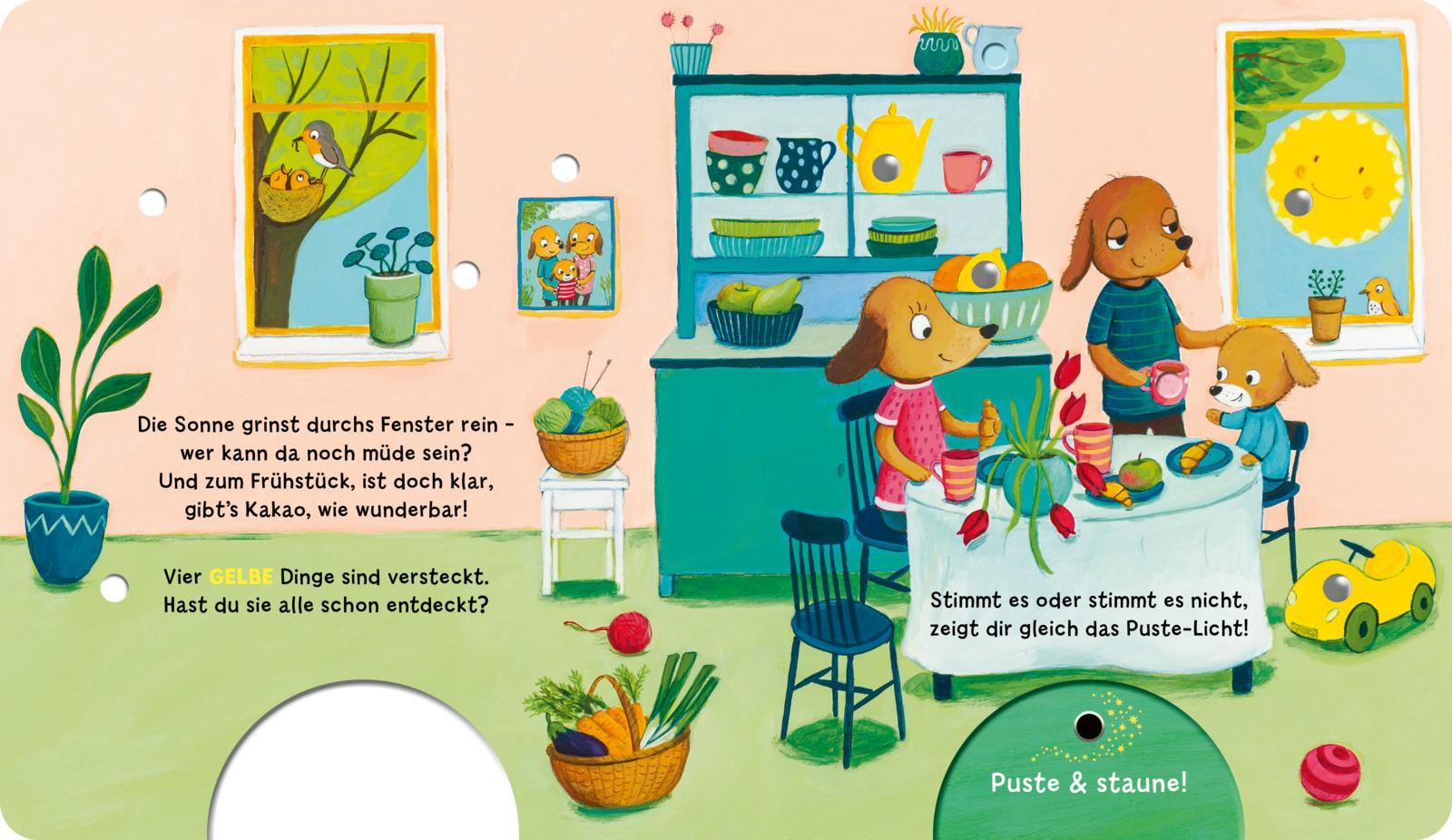 Beispielinhalt (Bild) Mein Puste-Licht-Buch: Rot, blau, grün, gelb - so bunt ist meine Welt!