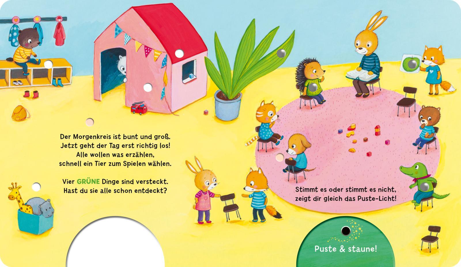 Beispielinhalt (Bild) Mein Puste-Licht-Buch: Rot, blau, grün, gelb - so bunt ist meine Welt!