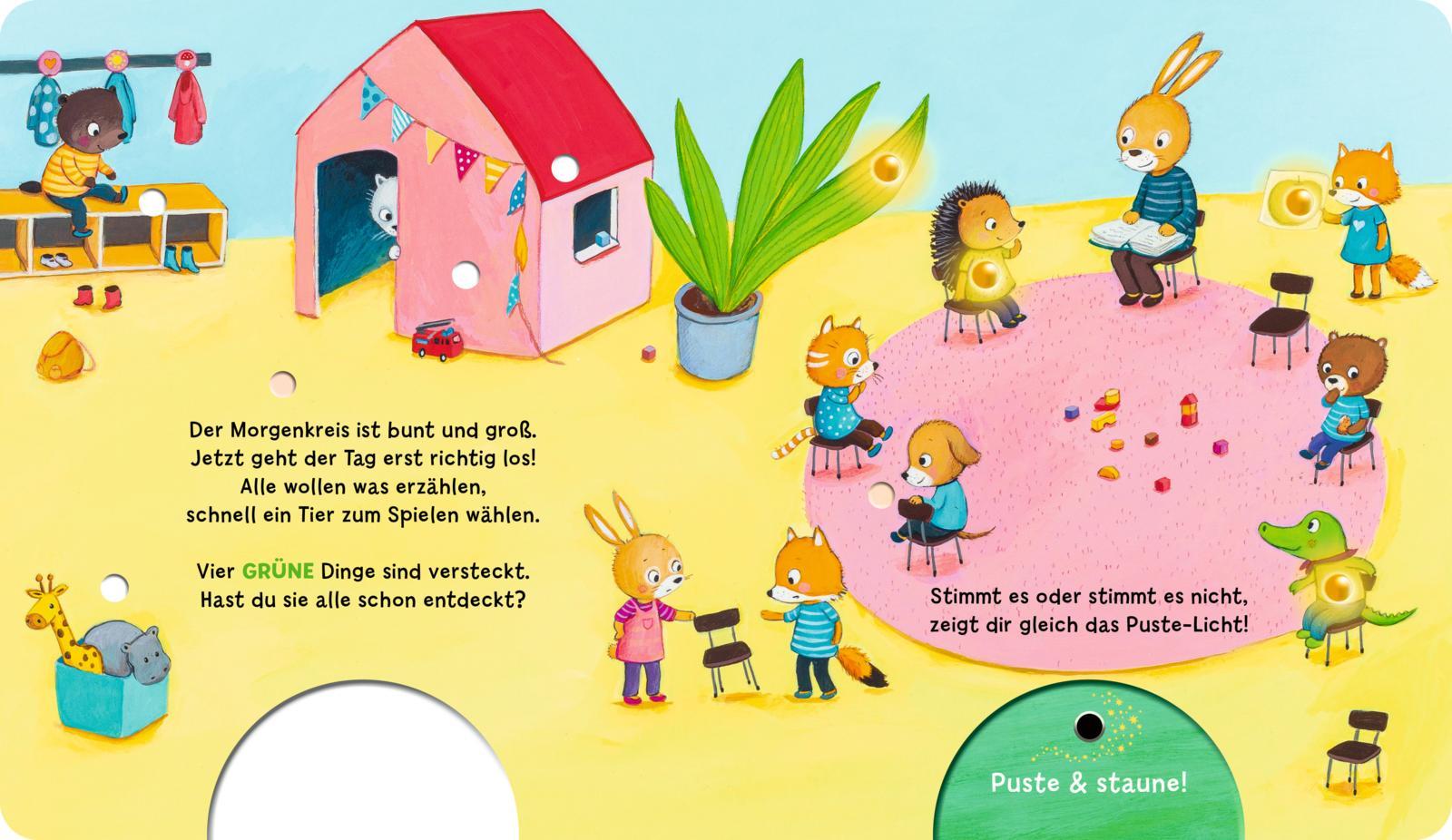 Beispielinhalt (Bild) Mein Puste-Licht-Buch: Rot, blau, grün, gelb - so bunt ist meine Welt!