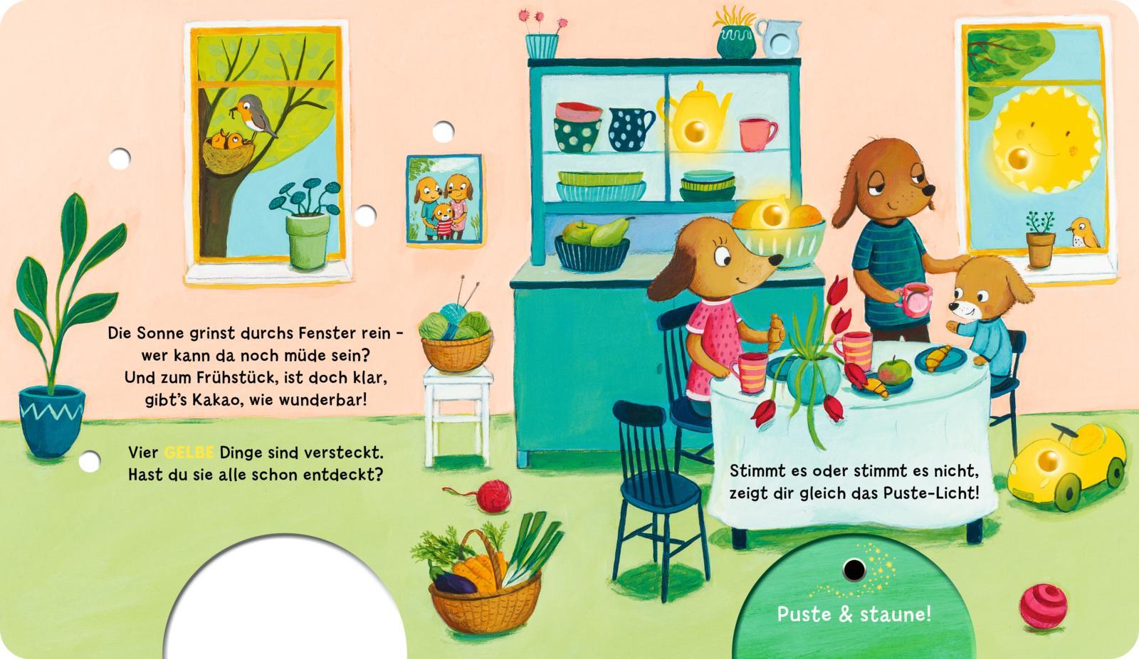 Beispielinhalt (Bild) Mein Puste-Licht-Buch: Rot, blau, grün, gelb - so bunt ist meine Welt!