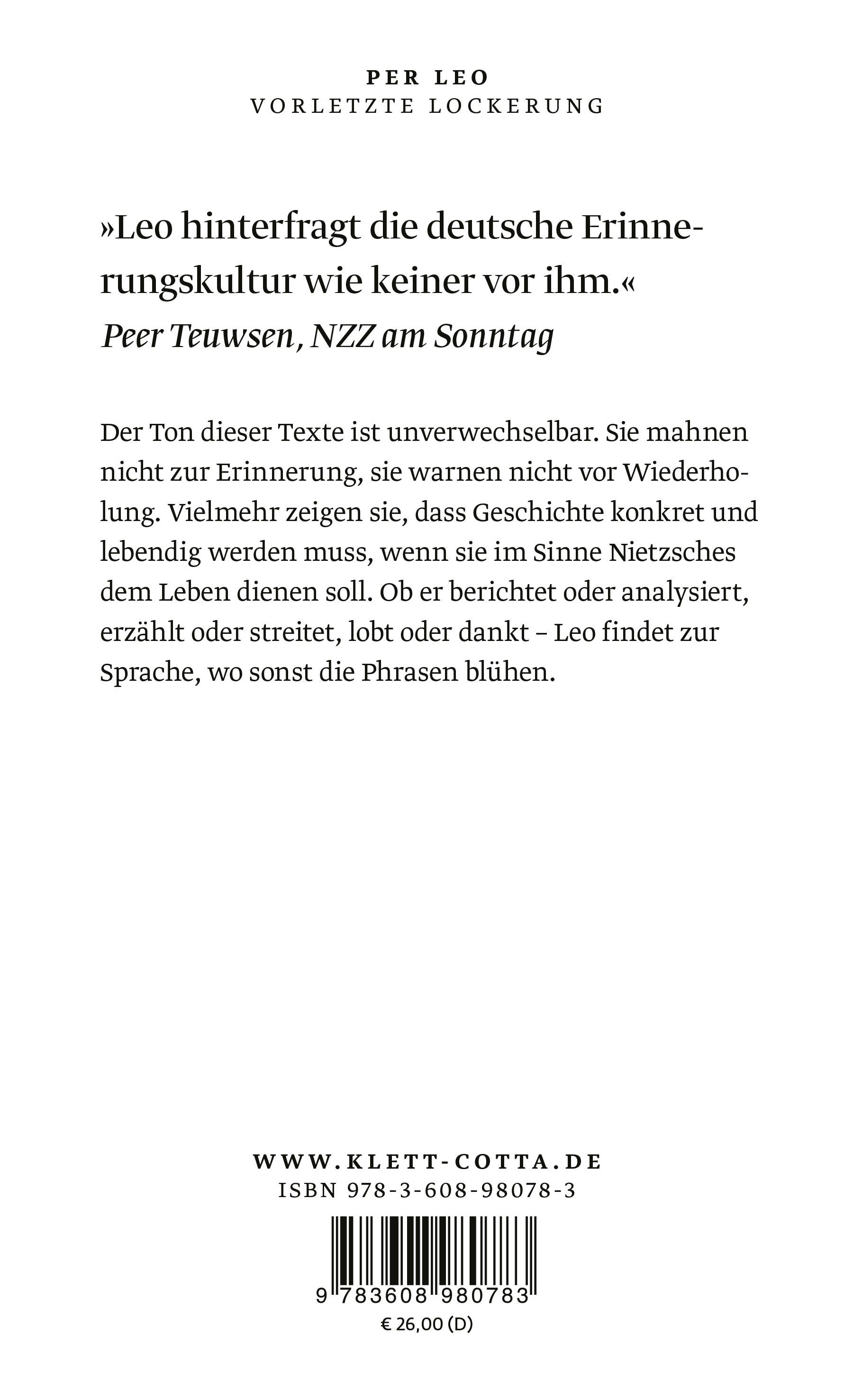 Rückseitencover Vorletzte Lockerung