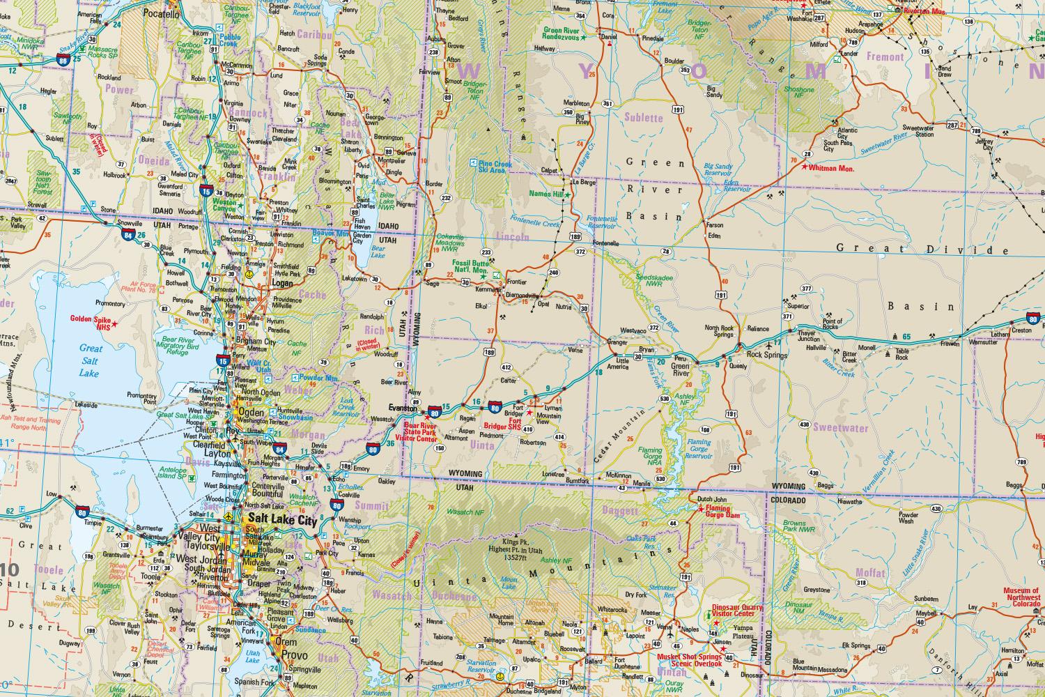 Beispielinhalt (Bild) Reise Know-How Landkarte USA, Nord / USA, North (1:1.250.000) : Idaho, Montana, Wyoming, North Dakota, South Dakota, Nebraska