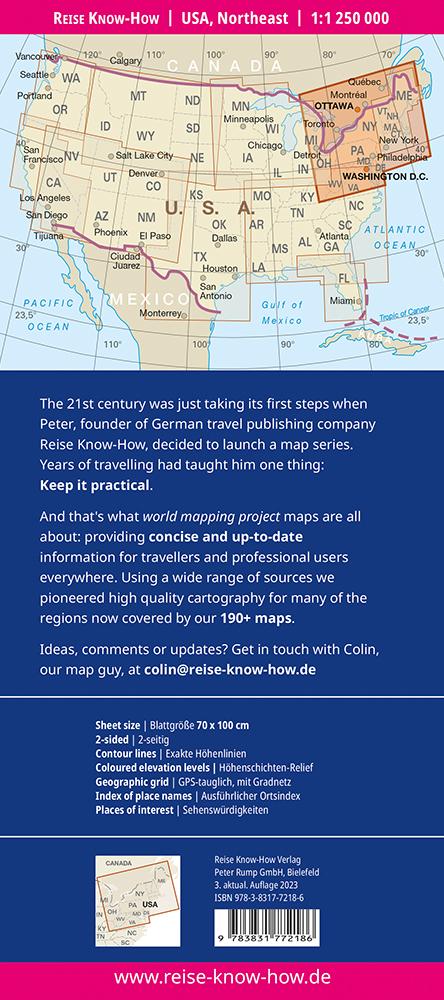 Rückseitencover Reise Know-How Landkarte USA, Nordost / USA, Northeast  (1:1.250.000) : Maine, Maryland, New York, Ohio, West Virginia, ...