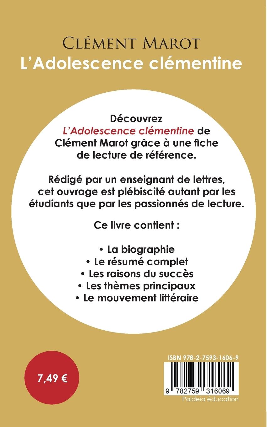 Rückseitencover Fiche de lecture L'Adolescence clémentine de Clément Marot (Étude intégrale)