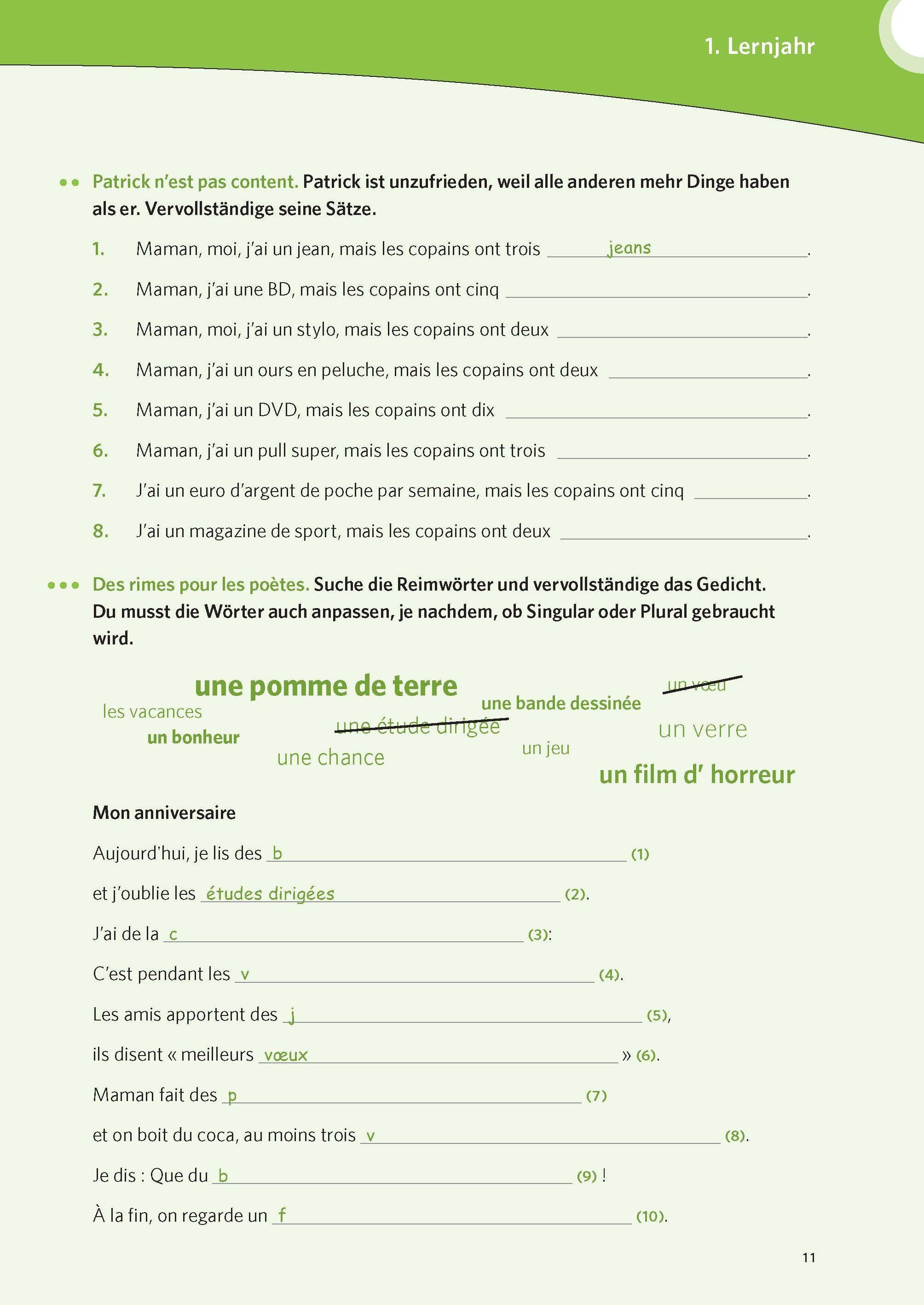 Beispielinhalt (Bild) Das große Übungsbuch Französisch 1.-4. Lernjahr