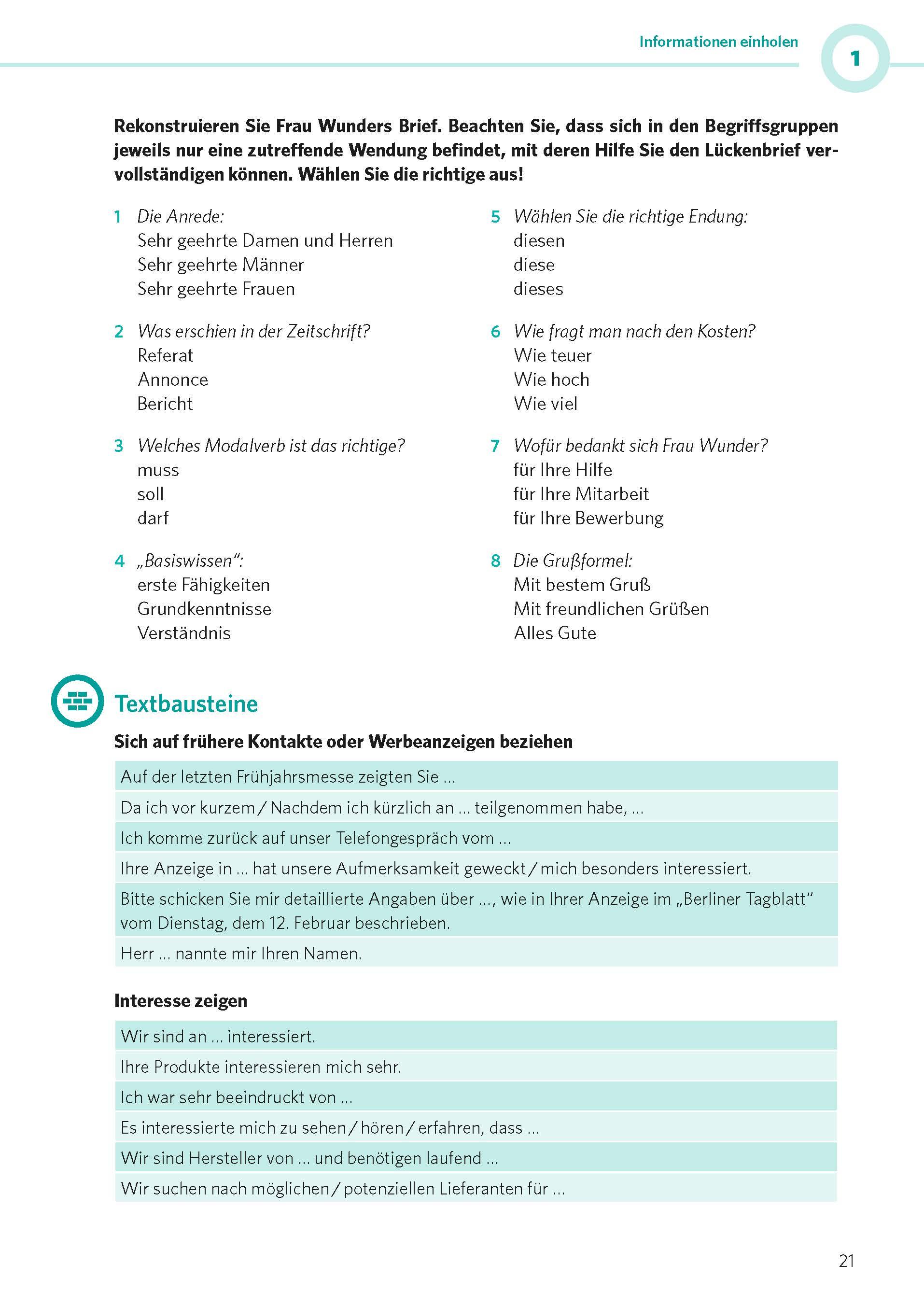 Beispielinhalt (Bild) PONS Bürokommunikation Deutsch