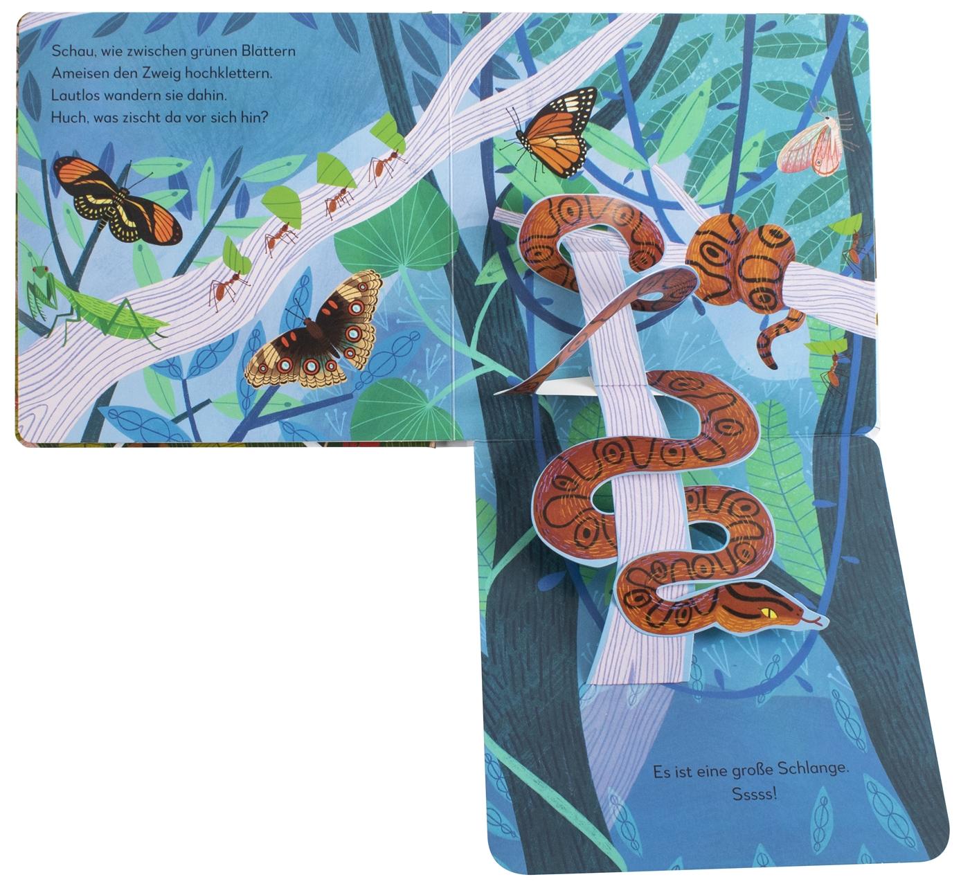 Beispielinhalt (Bild) Mein Pop-up-Buch zum Staunen. Wer lebt im Regenwald?