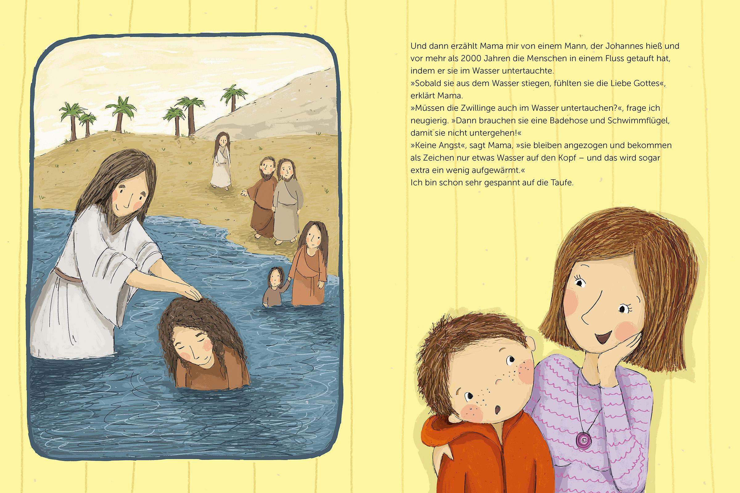 Beispielinhalt (Bild) Vom Taufen kriegt man nasse Haare