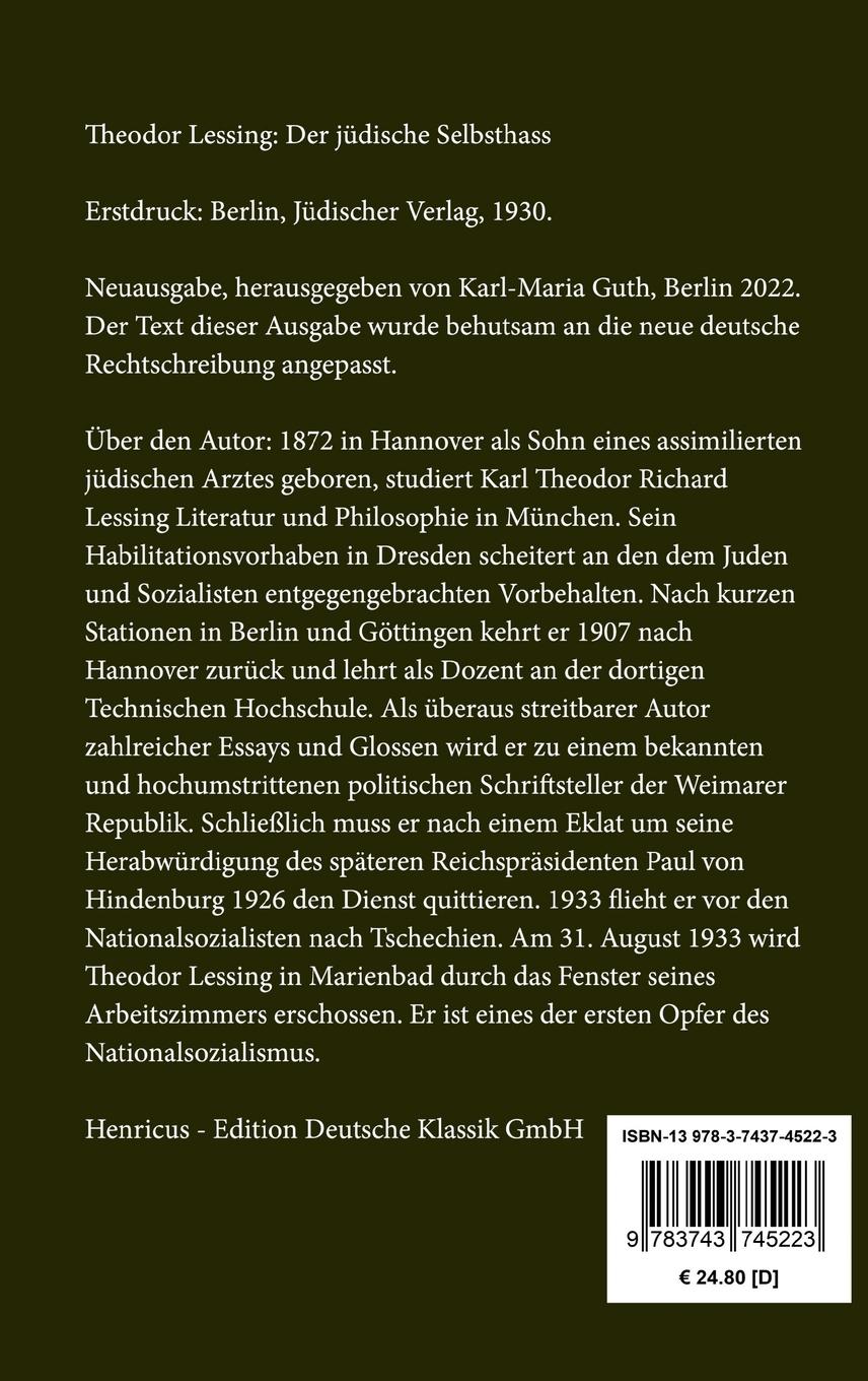 Rückseitencover Der jüdische Selbsthass