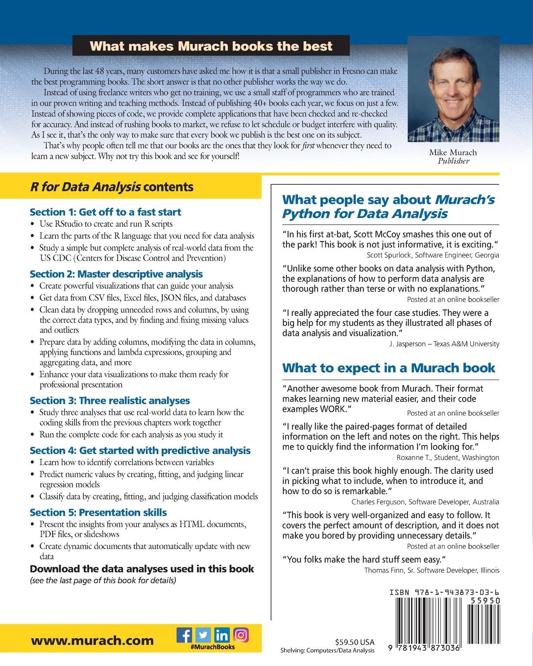 Rückseitencover Murach's R for Data Analysis