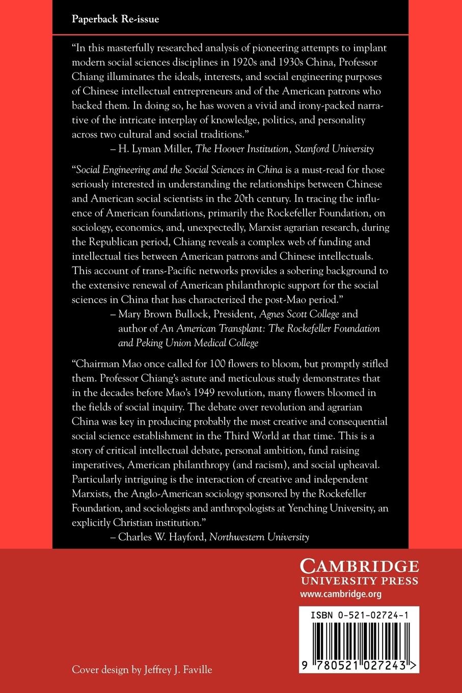 Rückseitencover Social Engineering and the Social Sciences in China, 1919 1949