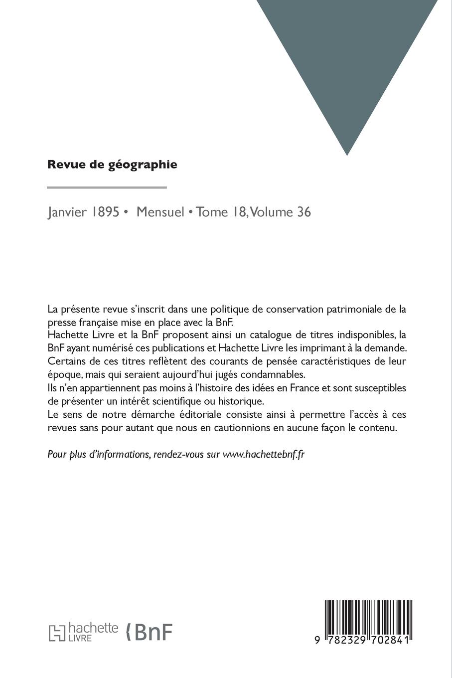 Rückseitencover Revue de géographie