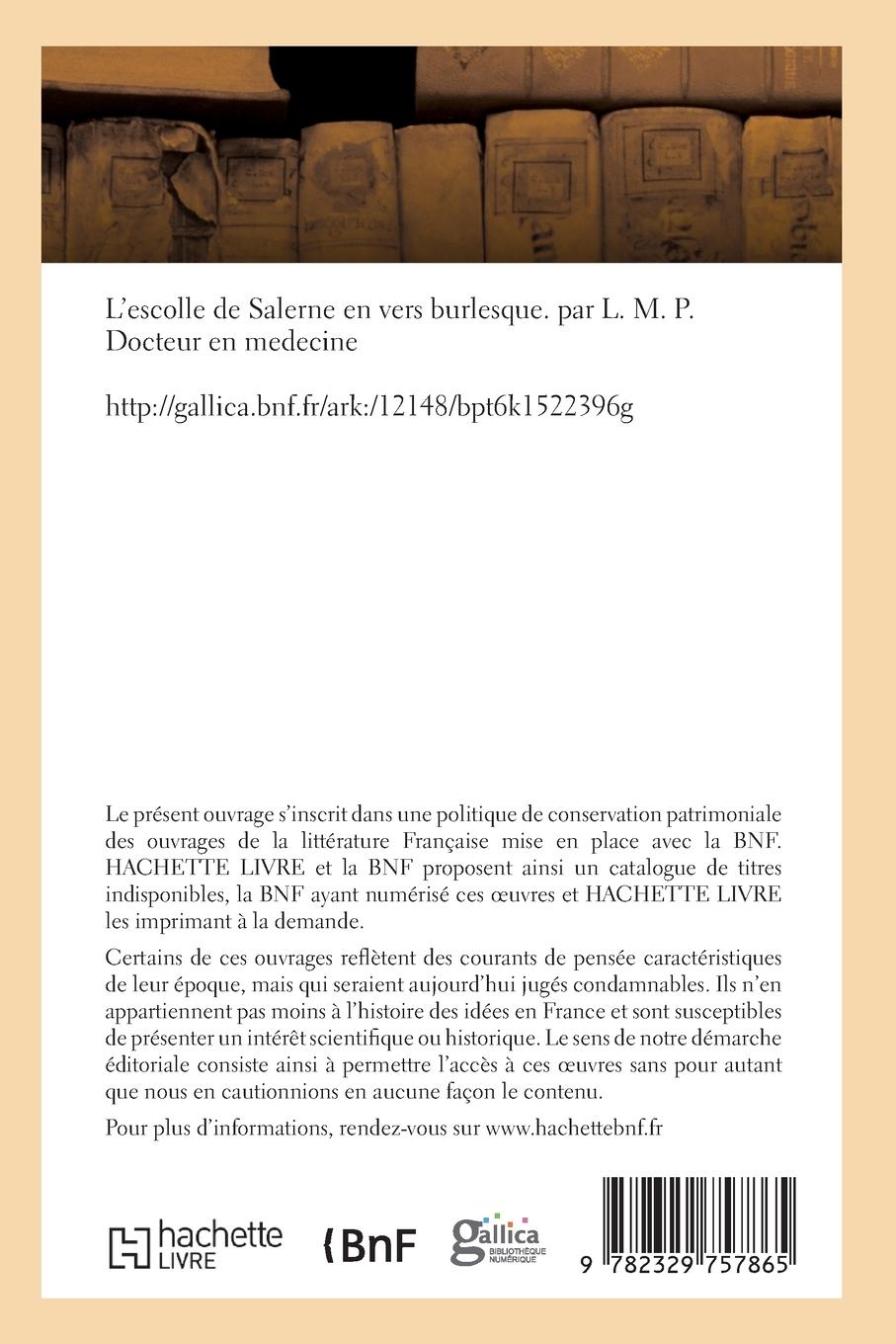 Rückseitencover L'escolle de Salerne en vers burlesque
