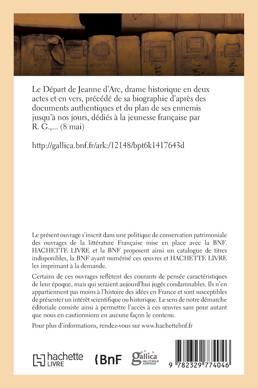 Rückseitencover Le départ de Jeanne d'Arc, drame historique en deux actes et en vers