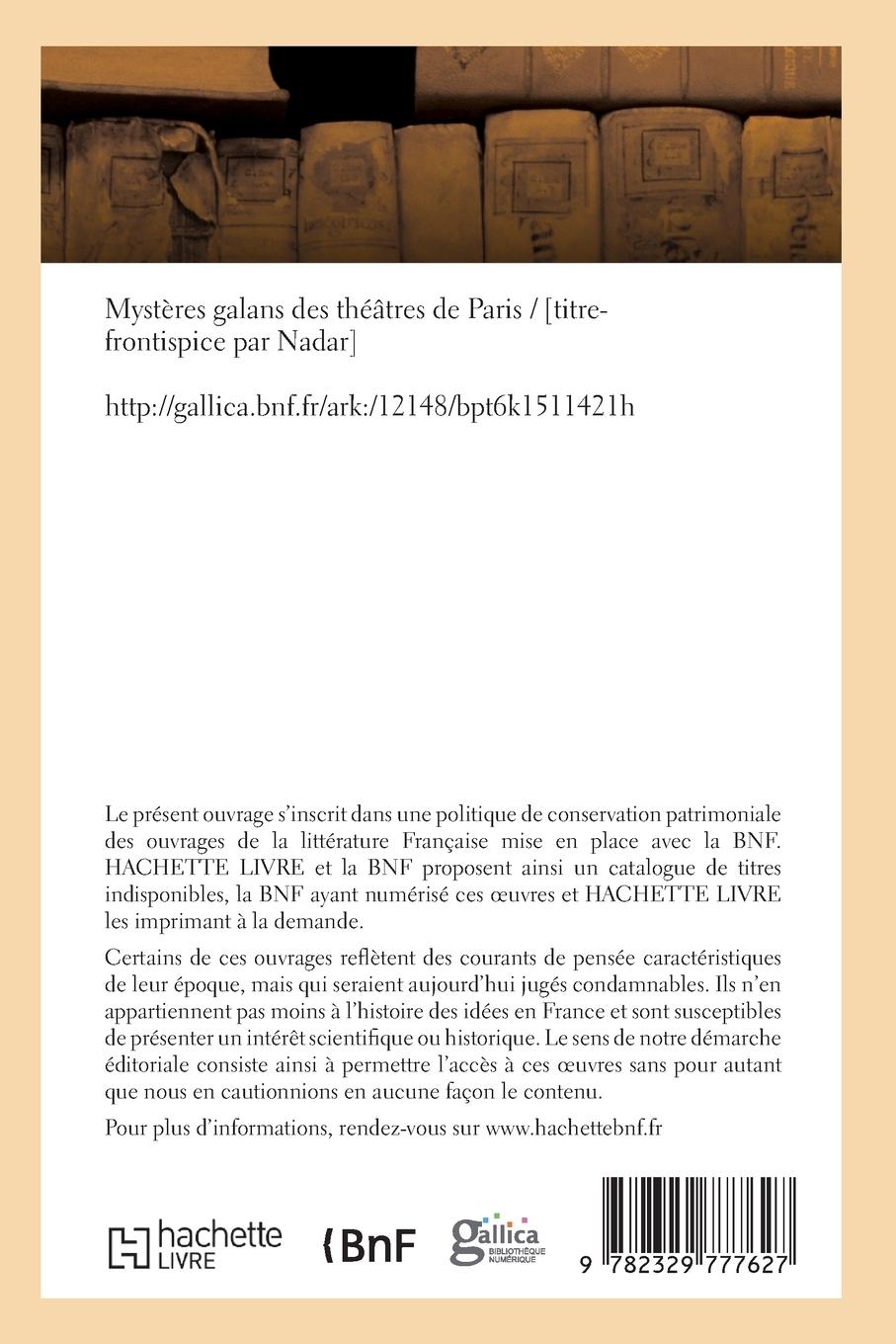 Rückseitencover Mystères galans des théâtres de Paris