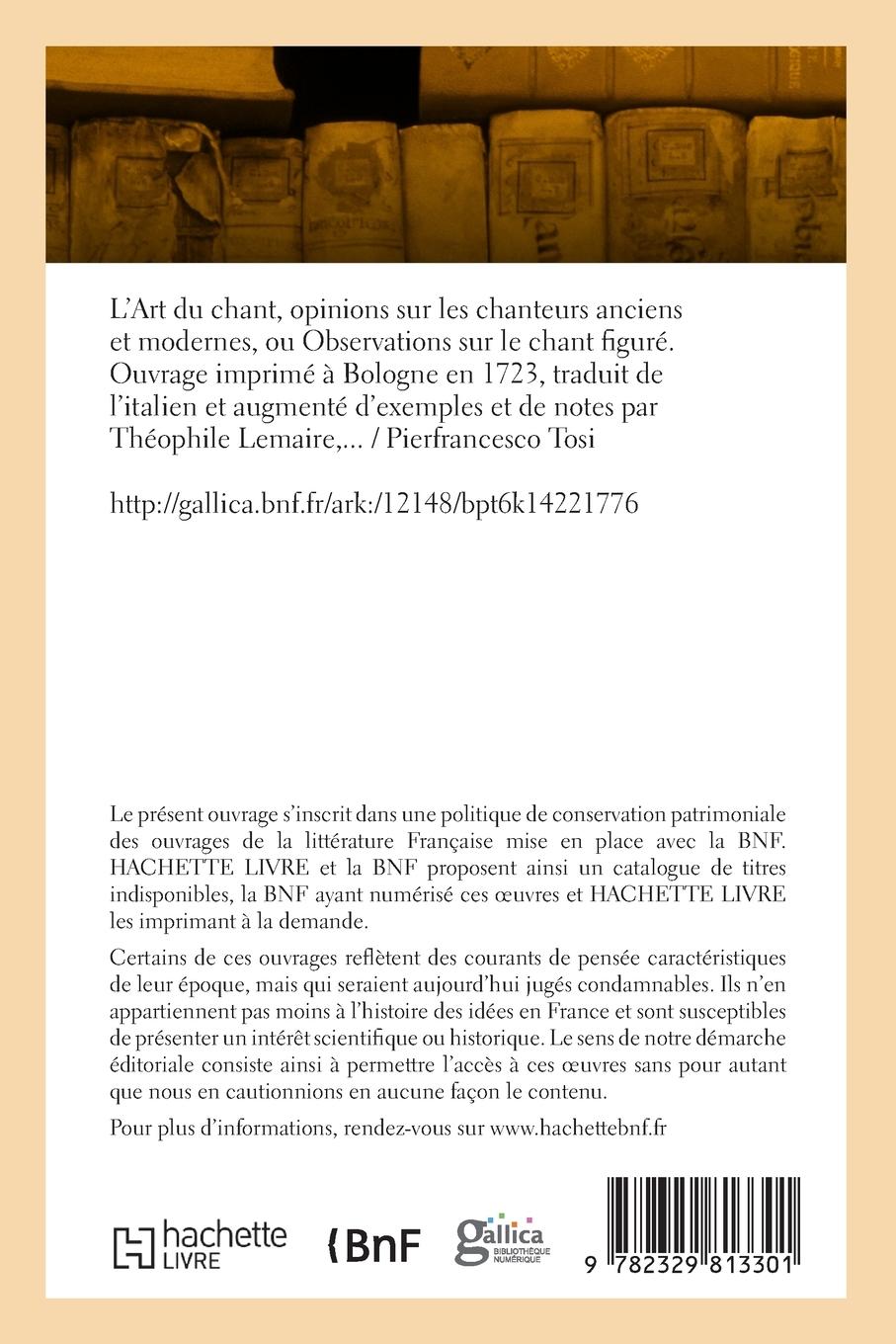 Rückseitencover L'art du chant, opinions sur les chanteurs anciens et modernes ou Observations sur le chant figuré
