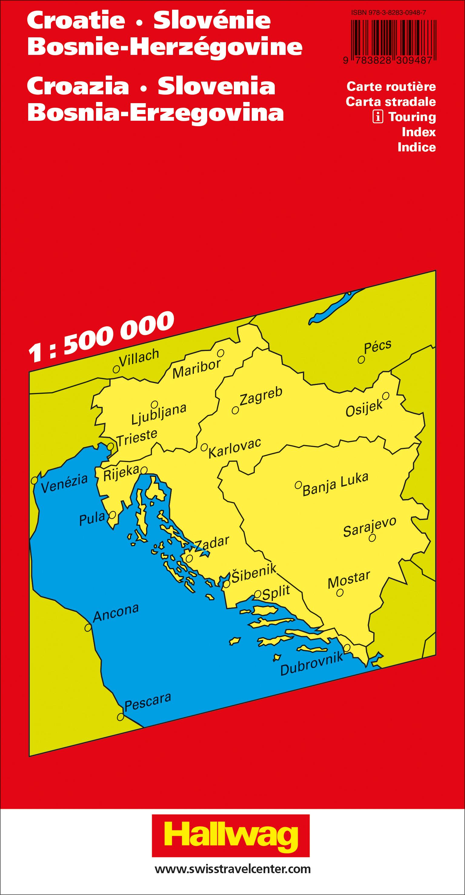 Rückseitencover Kroatien, Slowenien, Bosnien-Herzegowina Strassenkarte 1:500 000