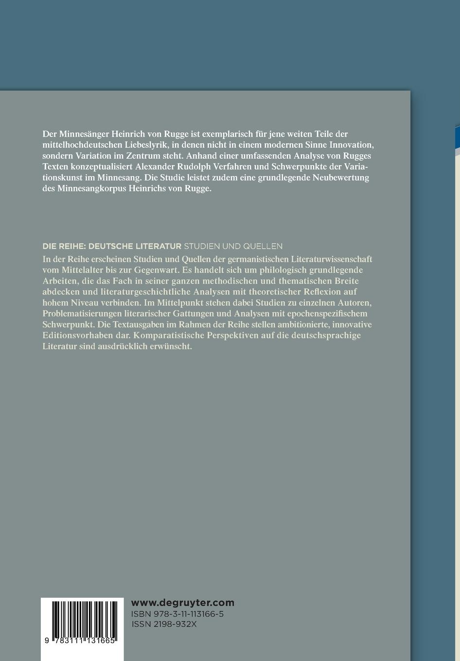 Rückseitencover Die Variationskunst im Minnesang