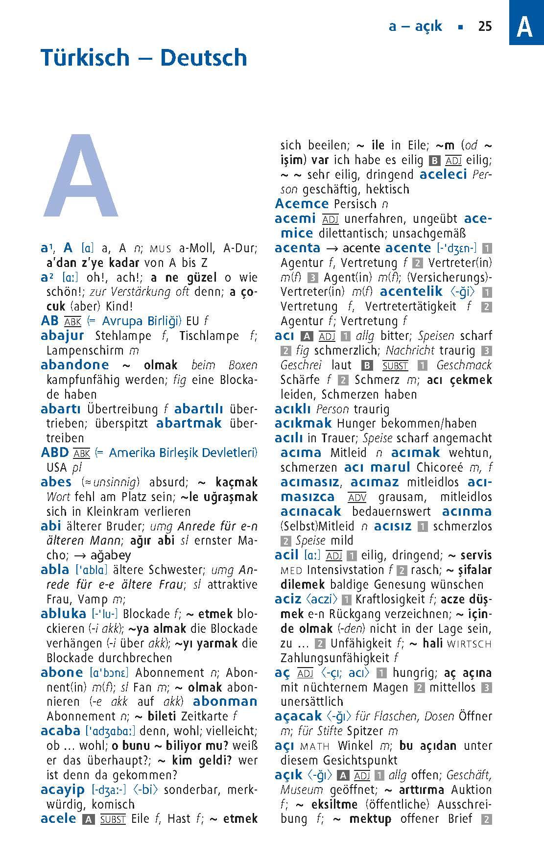 Beispielinhalt (Bild) Langenscheidt Praktisches Wörterbuch Türkisch