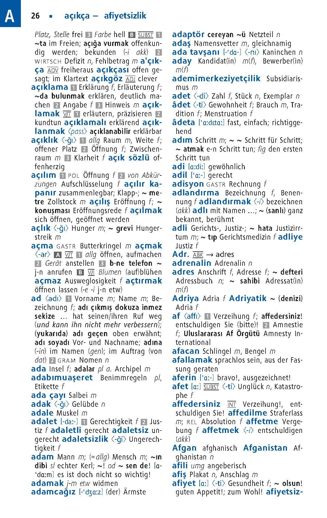Beispielinhalt (Bild) Langenscheidt Praktisches Wörterbuch Türkisch