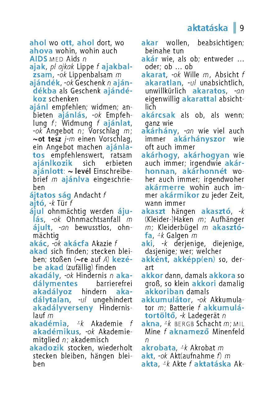 Beispielinhalt (Bild) Langenscheidt Universal-Wörterbuch Ungarisch