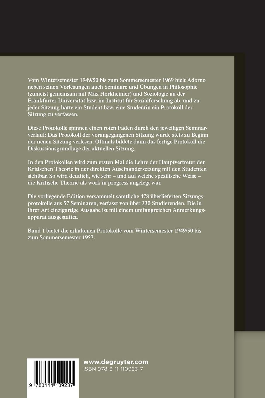 Rückseitencover Wintersemester 1949/50 - Sommersemester 1957