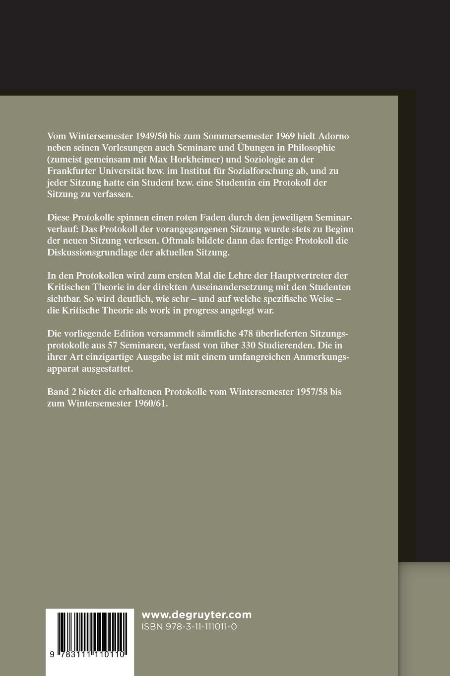 Rückseitencover Wintersemester 1957/58 - Wintersemester 1960/61