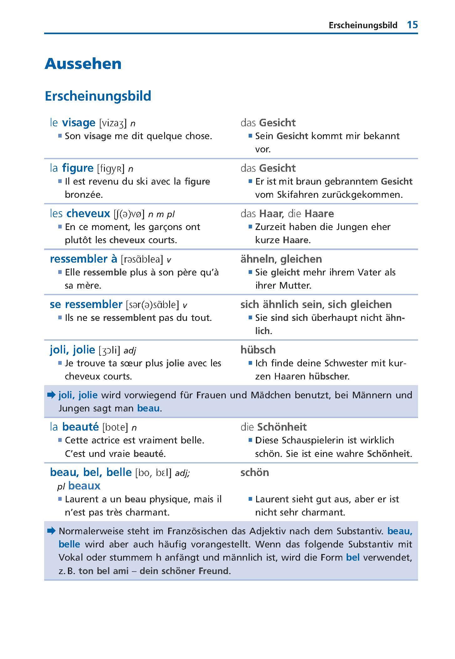 Beispielinhalt (Bild) Langenscheidt Grundwortschatz Französisch
