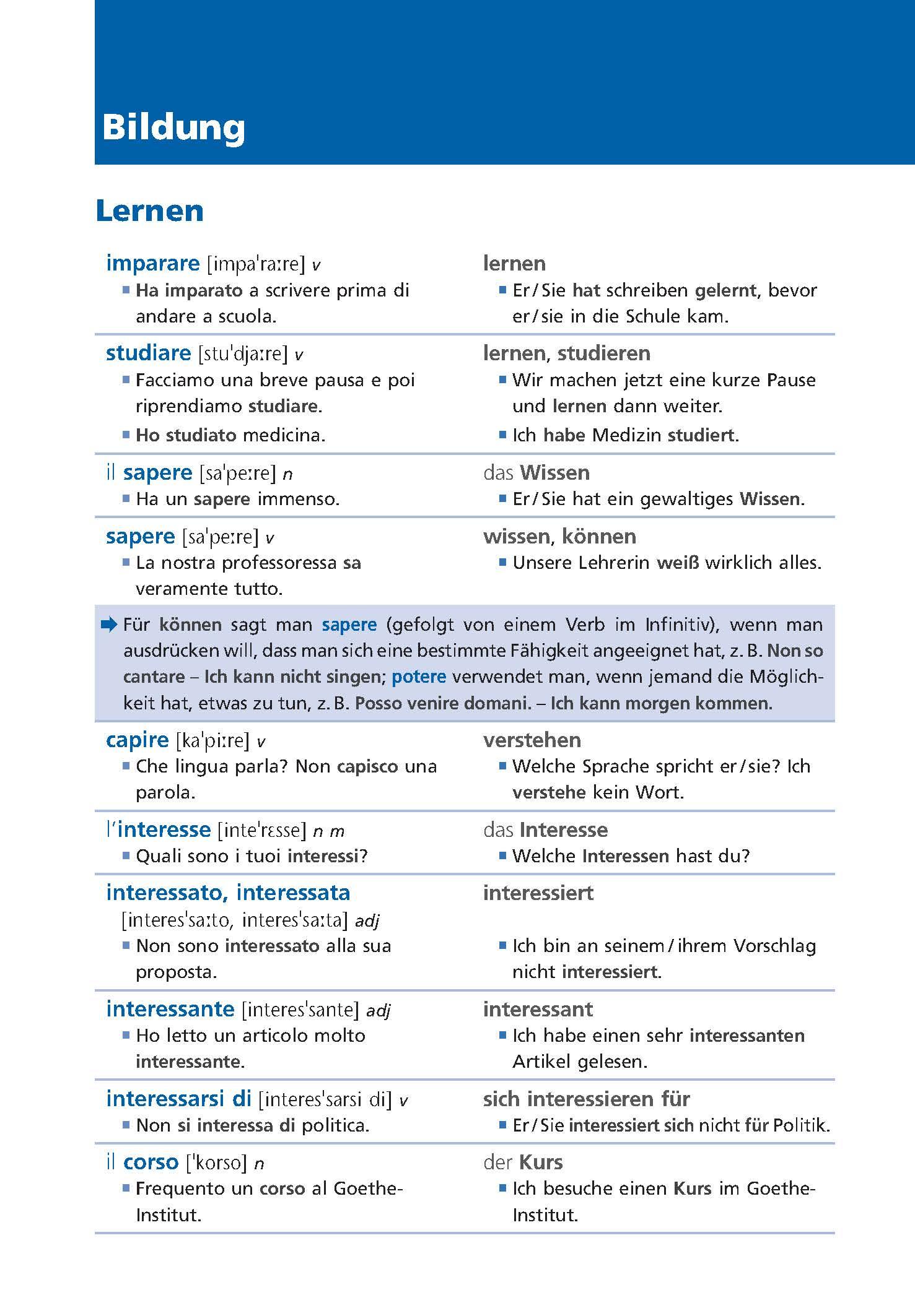 Beispielinhalt (Bild) Langenscheidt Grundwortschatz Italienisch
