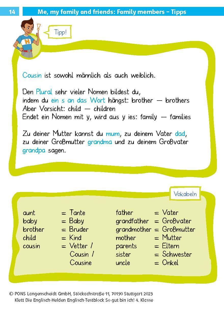 Beispielinhalt (Bild) Die Englisch-Helden Englisch-Testblock So gut bin ich! 4. Klasse