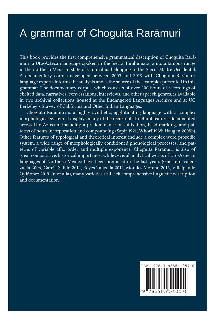Rückseitencover A grammar of Choguita Rarámuri