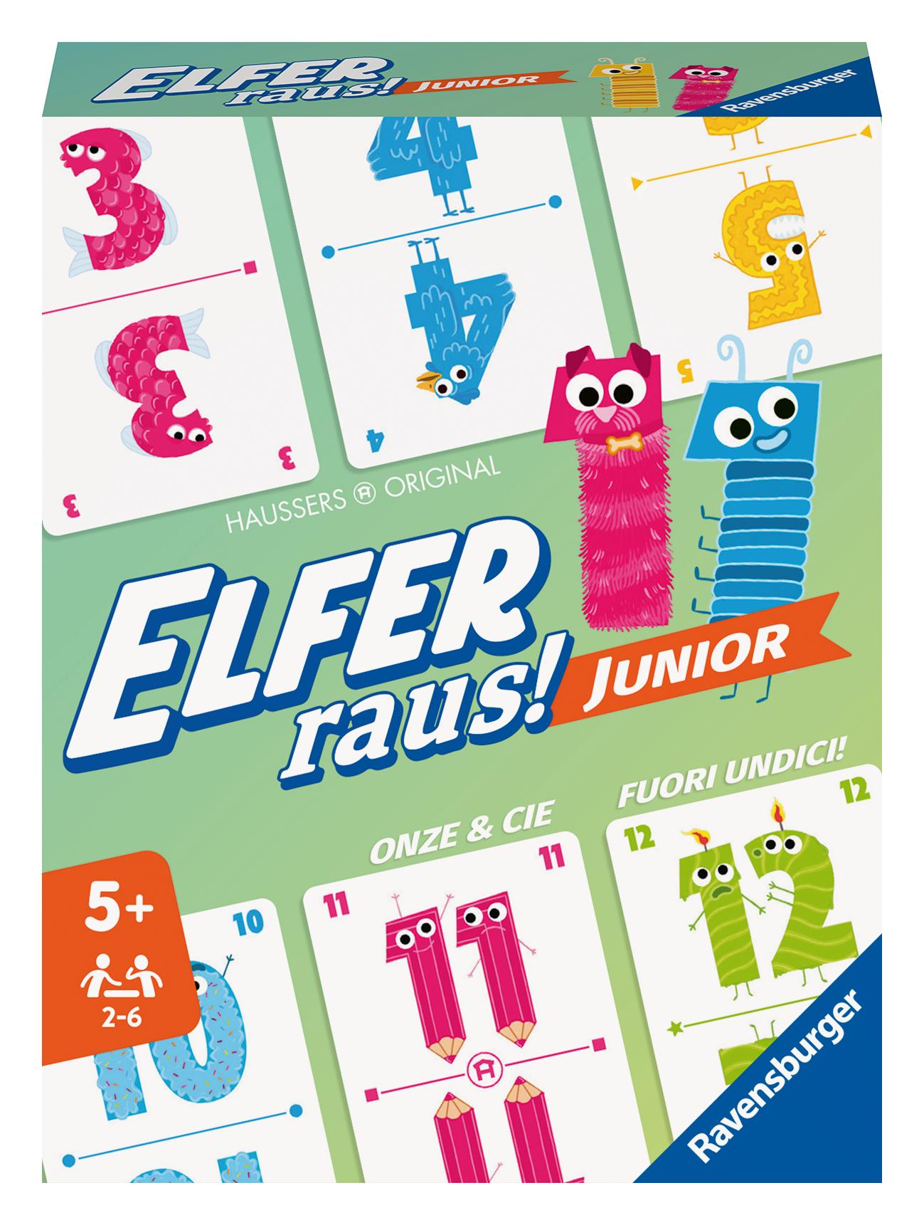 Vorderes Coverbild Ravensburger - 20947 Elfer Raus! Junior - Kartenspiel 2 - 6 Spieler, Spiel ab 5 Jahren für Kinder und Erwachsene, Zahlenraum 1-20