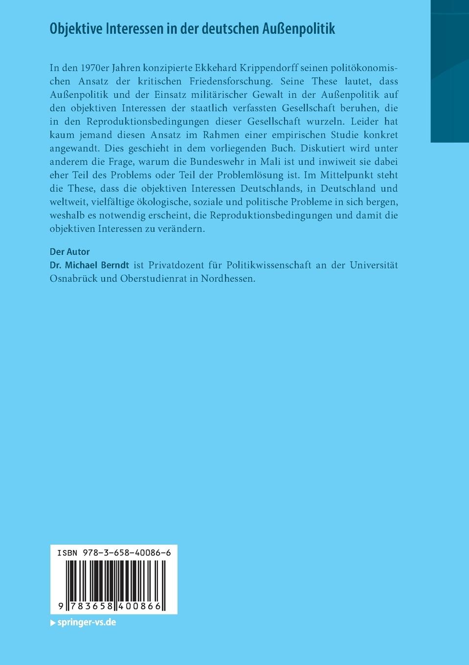 Rückseitencover Objektive Interessen in der deutschen Außenpolitik