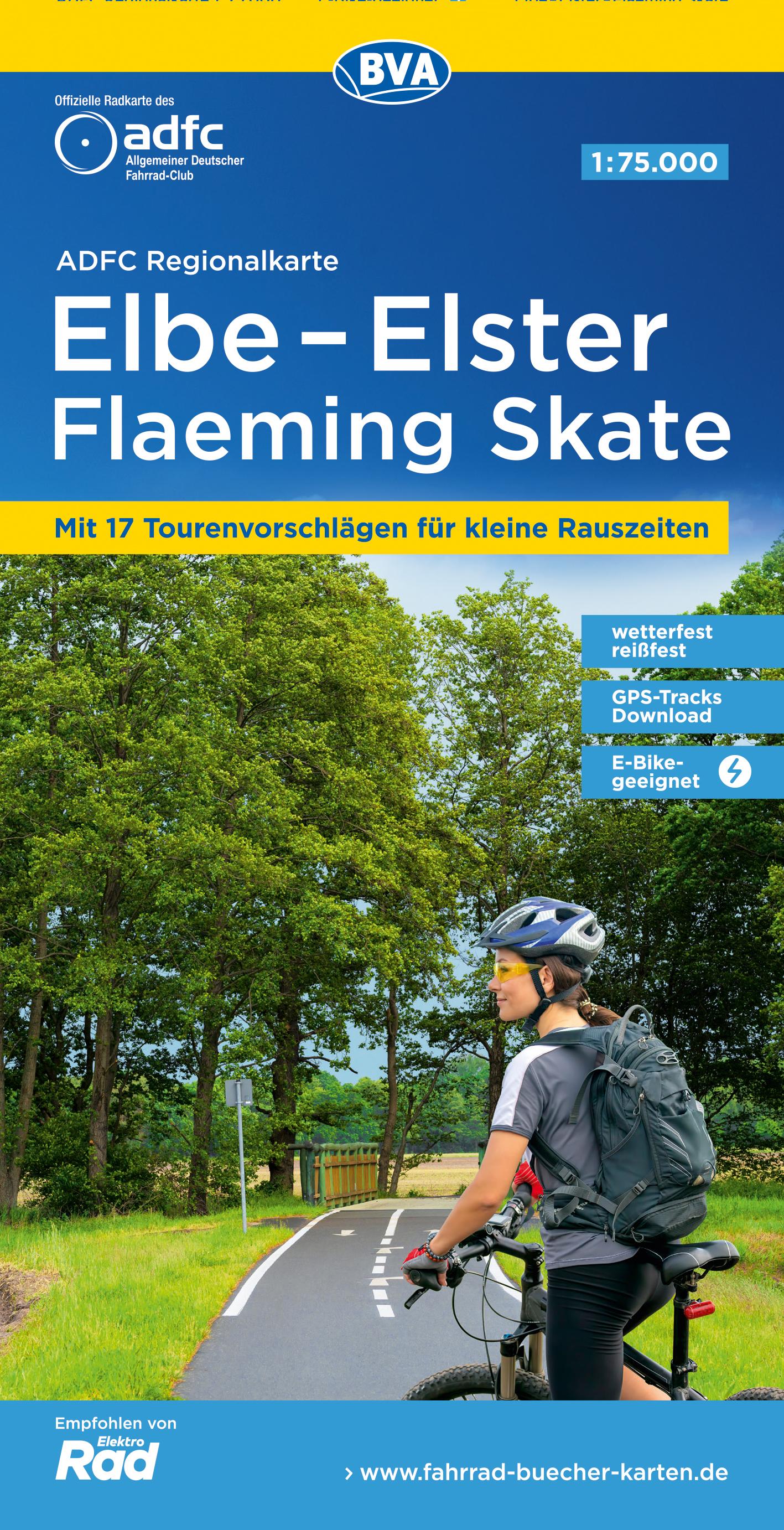 Vorderes Coverbild ADFC-Regionalkarte Elbe-Elster-Flaeming Skate, 1:75.000, reiß- und wetterfest, mit kostenlosem GPS-Download der Touren via BVA-website oder Karten-App