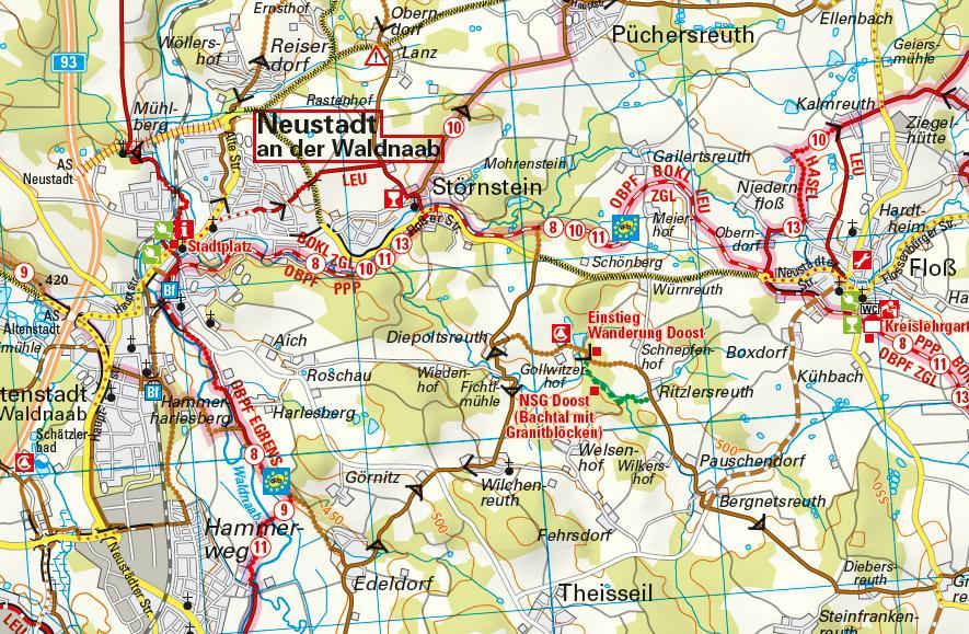 Beispielinhalt (Bild) ADFC-Regionalkarte Traumhafte E-Bike-Touren im Oberpfälzer Wald, 1:75.000, mit Tagestourenvorschlägen, reiß- und wetterfest, GPS-Tracks-Download
