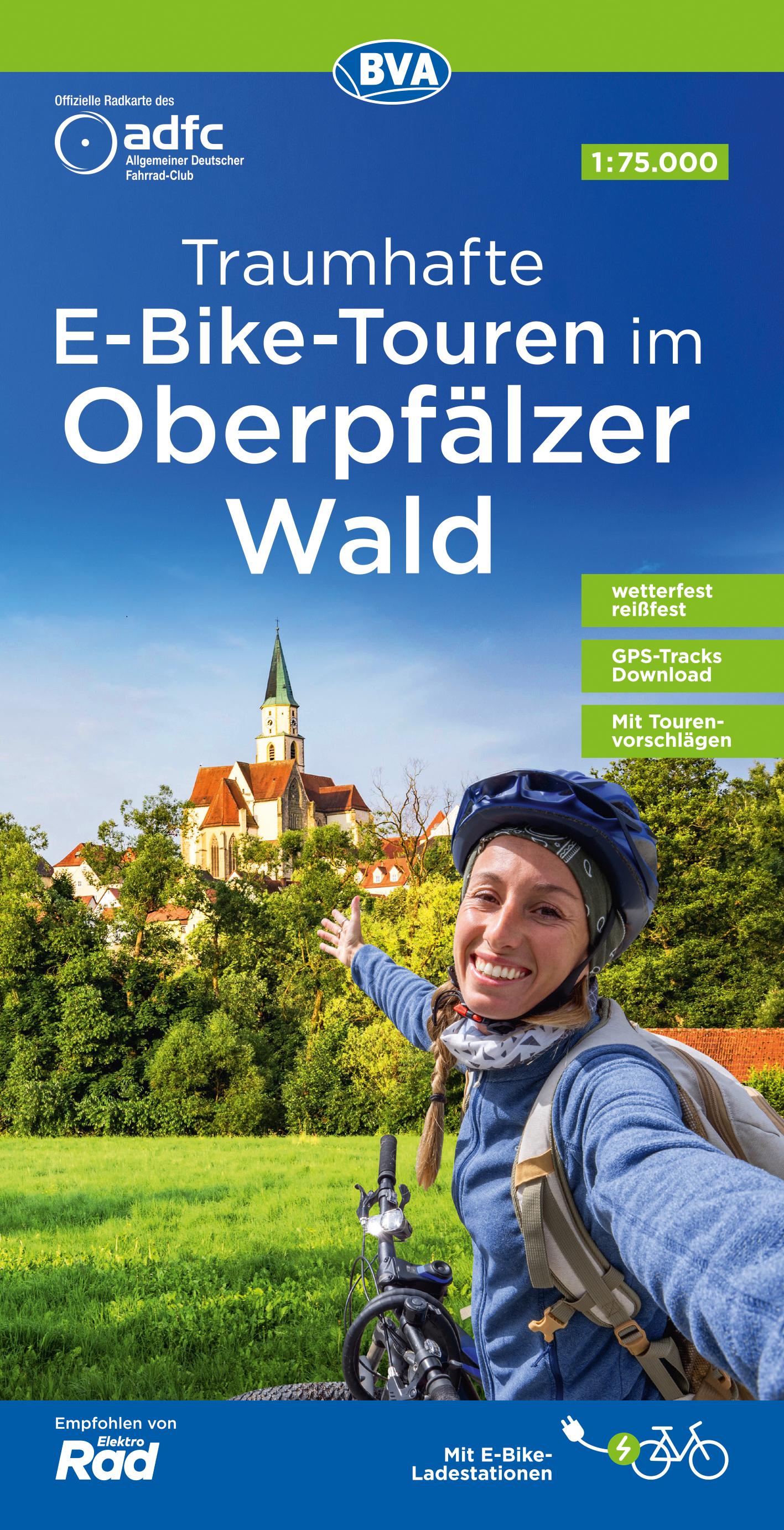 Vorderes Coverbild ADFC-Regionalkarte Traumhafte E-Bike-Touren im Oberpfälzer Wald, 1:75.000, mit Tagestourenvorschlägen, reiß- und wetterfest, GPS-Tracks-Download