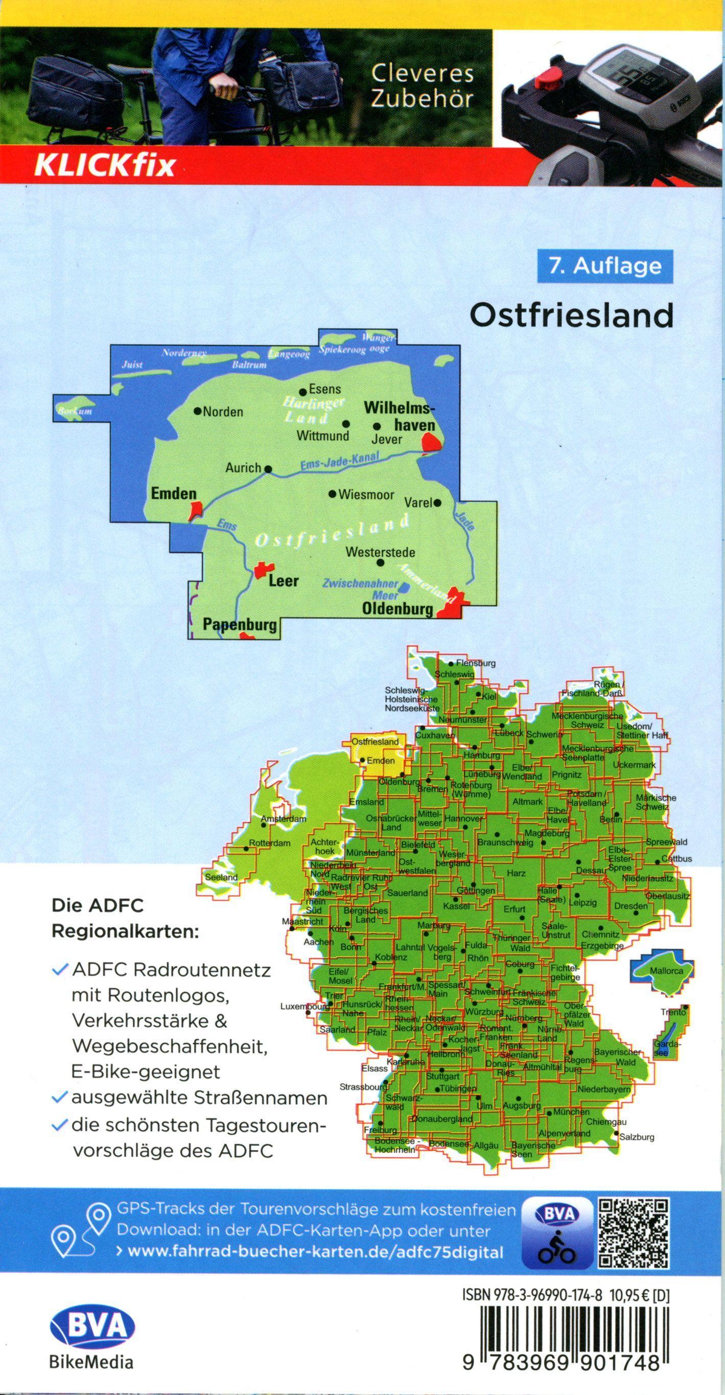Beispielinhalt (Bild) ADFC-Regionalkarte Ostfriesland, 1:75.000, mit Tagestourenvorschlägen, reiß- und wetterfest, E-Bike-geeignet, GPS-Tracks-Download